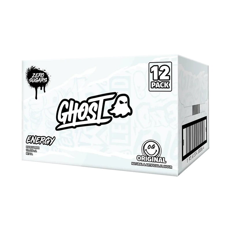 Ghost energy drink 12-pack box on a white background