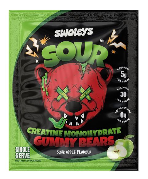 1x Swoleys Creatine Monohydrate Sour Gummy Bears Single Sachet (Random Flavour) *Gift* with Stack
