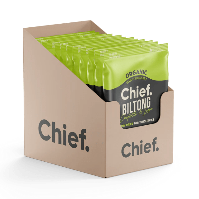 Chief Organic Grass-Fed Beef Biltong 30g 12 Box / Chipotle & Lime