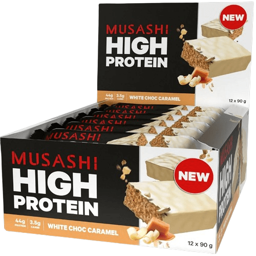 Musashi High Protein Bar White Choc Caramel / Box of 12