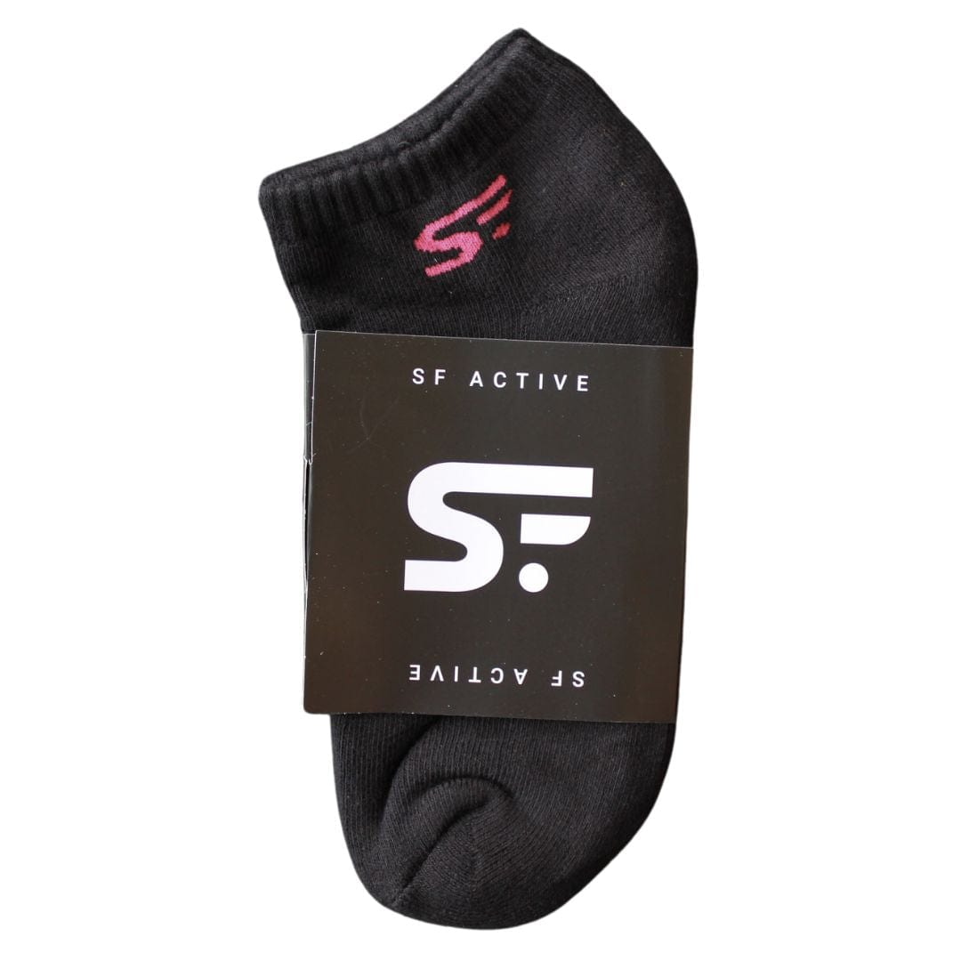 SF Active Cushion Ankle Socks Small / Black w/ Pink Logo