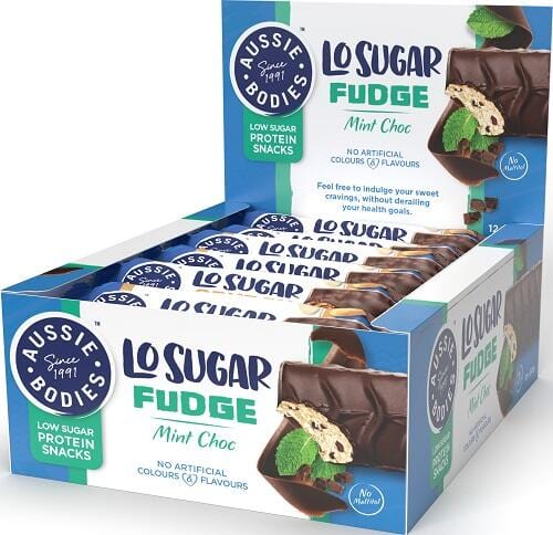 Aussie Bodies Lo Sugar Fudge Bar - Box of 12 Mint Choc