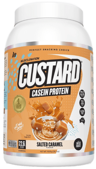Muscle Nation Custard Casein Protein 1kg Salted Caramel