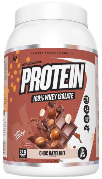 Muscle Nation Protein 100% Whey Isolate Choc Hazelnut w/ choc flake pieces