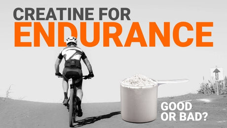 A man cycling up a hill with text saying "Creatine for endurance, good or bad?"
