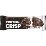 Musashi Protein Crisp Choc Brownie bar packaging on a white background