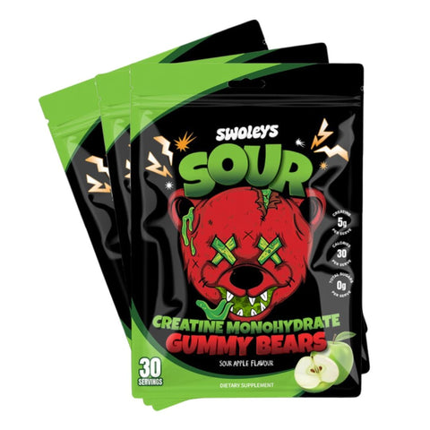 3x Swoleys Creatine Monohydrate Sour Gummy Bears Single Sachet (Green Apple) *Gift* *Gift*