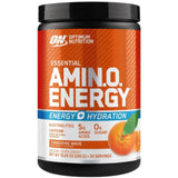 Optimum Nutrition Amin.O. Energy supplement container tangerine flavour on a white background
