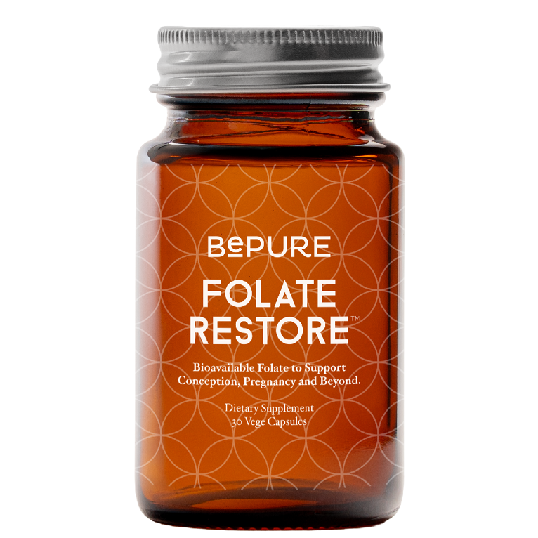 Bottle of Bepure Folate Restore on a white background