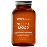 Brown supplement bottle labeled 'Bepure Sleep & Mood' on a white background