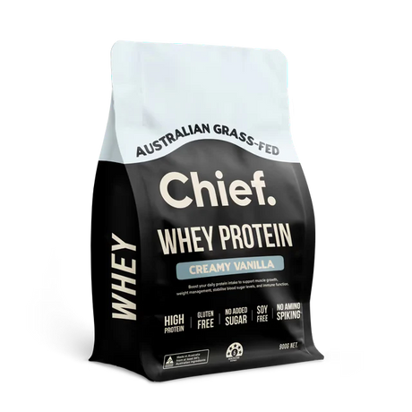Chief Whey Protein package in creamy vanilla flavor on a white background