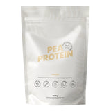 Pea protein package with gold text on a white background