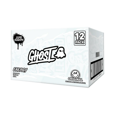 Ghost energy drink 12-pack box on a white background