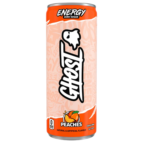 Ghost Energy Peach flavor can on a white background