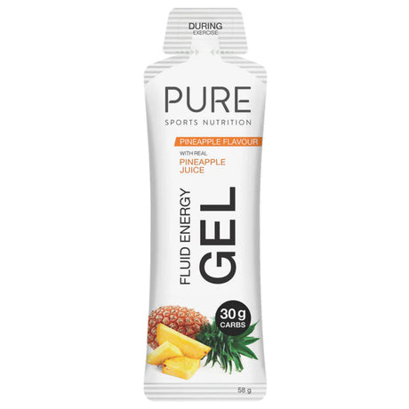 PURE Sports Nutrition Fluid Energy Gel packaging with pineapple flavor on a white background
