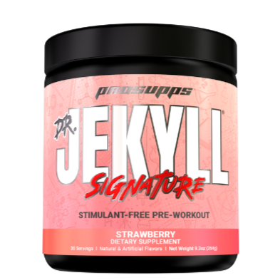 Pre-workout supplement container labeled 'Dr. Jekyll Signature' on a white background