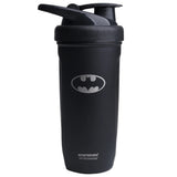Black shaker bottle with Batman logo on a white background