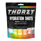 Thorzt hydration shots packaging with colorful flavor options on a white background