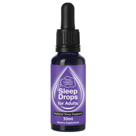 Sleep drops for adults bottle with purple label on a white background