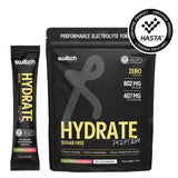 Black packaging of 'Hydrate Perform' with yellow text and a smaller black packet labeled 'switch'.