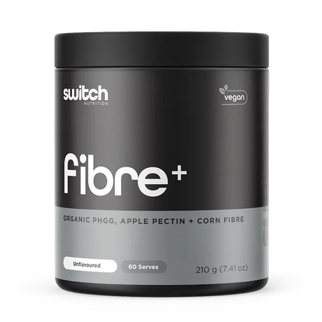 Black container of switch Nutrition fibre+ on a white background