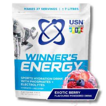 USN Winner's Energy sports hydration drink package on a white background