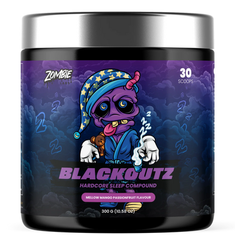 Blackgutz hardcore sleep compound container with colorful label on a white background