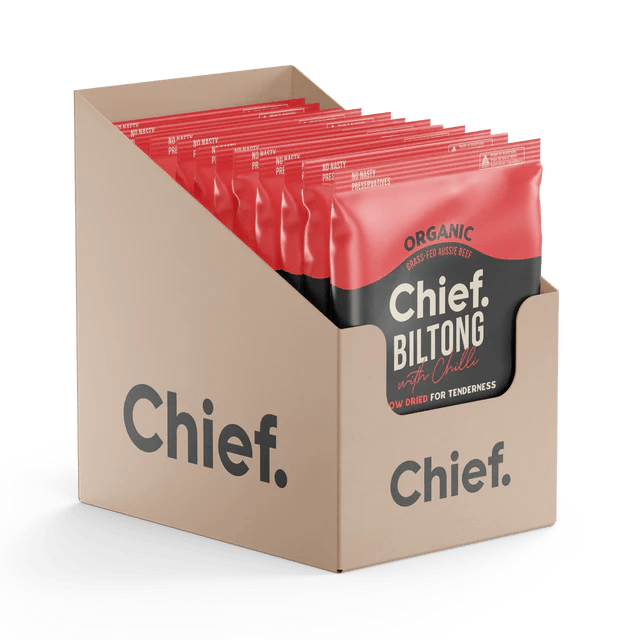 Chief Organic Grass-Fed Beef Biltong 30g 12 Box / Beef & Chilli
