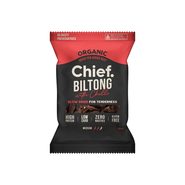 Chief Organic Grass-Fed Beef Biltong 30g Single / Beef & Chilli