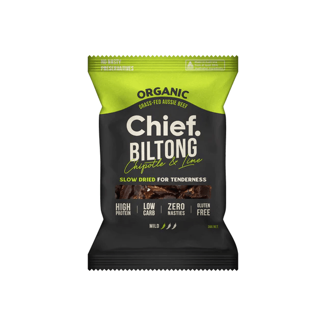 Chief Organic Grass-Fed Beef Biltong 30g Single / Chipotle & Lime
