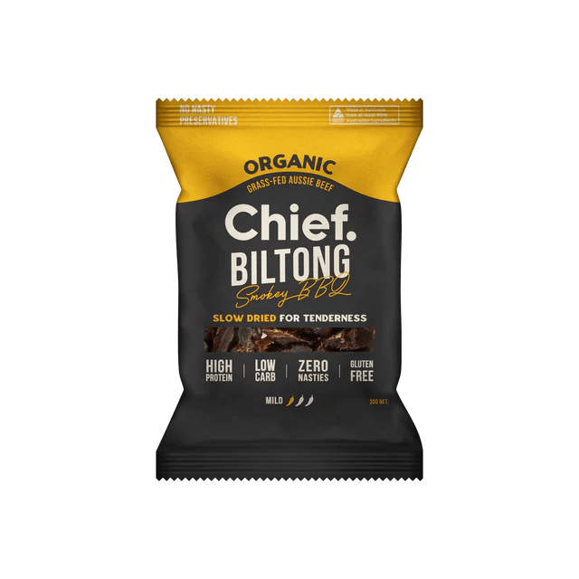 Chief Organic Grass-Fed Beef Biltong 30g Single / Smokey BBQ