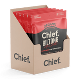 Chief Organic Grass-Fed Beef Biltong 90g 12 Box / Chilli & Beef