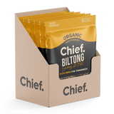 Chief Organic Grass-Fed Beef Biltong 90g 12 Box / Smokey BBQ