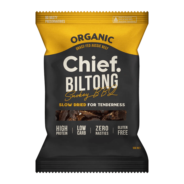 Chief Organic Grass-Fed Beef Biltong 90g Single / Smokey BBQ