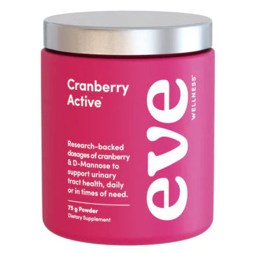 Pink container of Cranberry Active by Eve Wellness on a white background