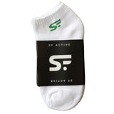 SF Active Cushion Ankle Socks Small / White w/ Green Logo