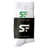 SF Active Cushion Crew Socks - 3 Pack Small / White w/ Green Logo