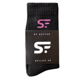 SF Active Cushion Crew Socks Small / Black w/ Pink Logo