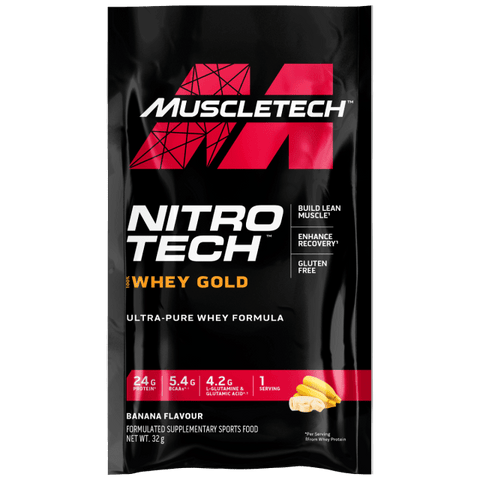 2x MuscleTech Nitro Tech 100% Whey Gold Sample Sachet *Gift* Banana