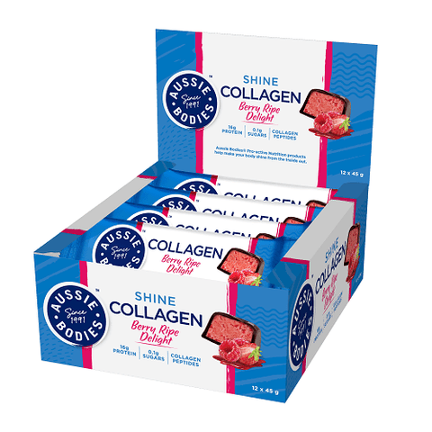 Aussie Bodies Shine Collagen Bars 12 Box Berry Ripe Delight