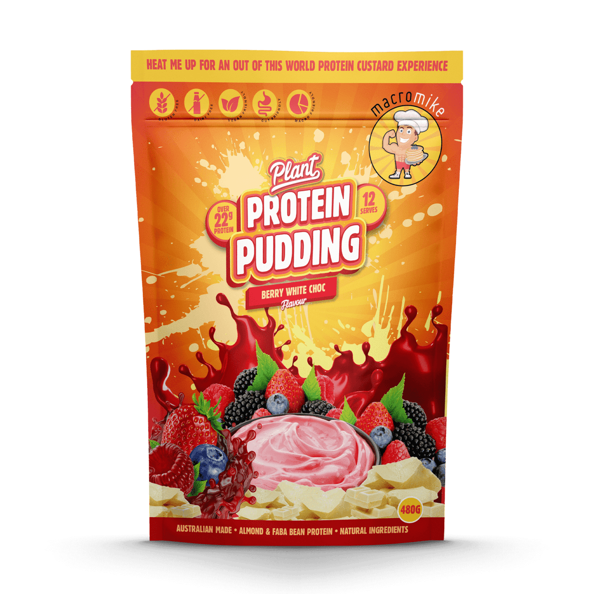 Macro Mike Plant Protein Pudding 480g Berry White Chocolate