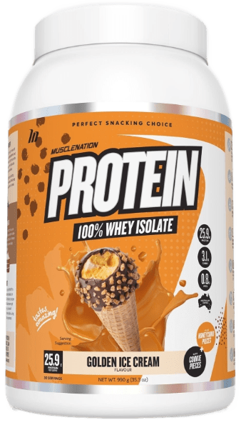 Muscle Nation Protein 100% Whey Isolate Golden Ice Cream w/ cookie & honeycomb pieces